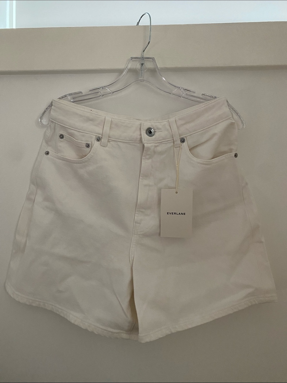 Everlane High-Rise Denim Shorts in Off-White/Cream